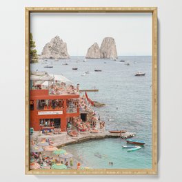 Capri Island Summer Photo | Bagni di Maria Beach Club Art Print | Italy Landscape Travel Photography Serving Tray