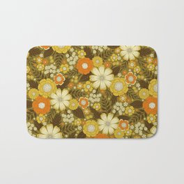 1970s Retro/Vintage Floral Pattern Bath Mat | Yellow, Graphicdesign, Flowers, Floral, Curated, Olive, Fleur, Hippie, Retro, Brown 