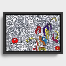 Pattern Doddle Hand Drawn  Black and White Colors Street Art Framed Canvas
