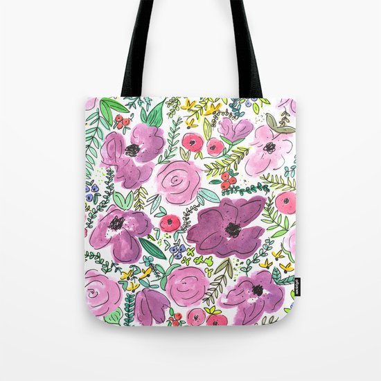 Purple Floral Design - Watercolor Painting Tote Bag