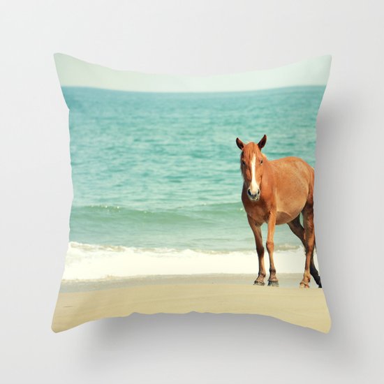 Wild Mustang of Carova, NC Throw Pillow