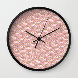 'J'adore' Trendy Rainbow Text Pattern (Pink) Wall Clock