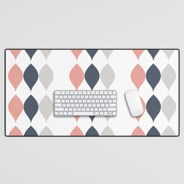 Geometric Petal & Leaf Striped Pattern Pink Gray White Desk Mat