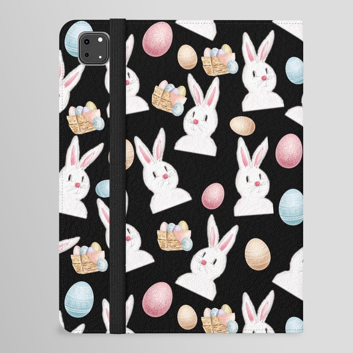Easter Bunny And Eggs apattern Black iPad Folio Case