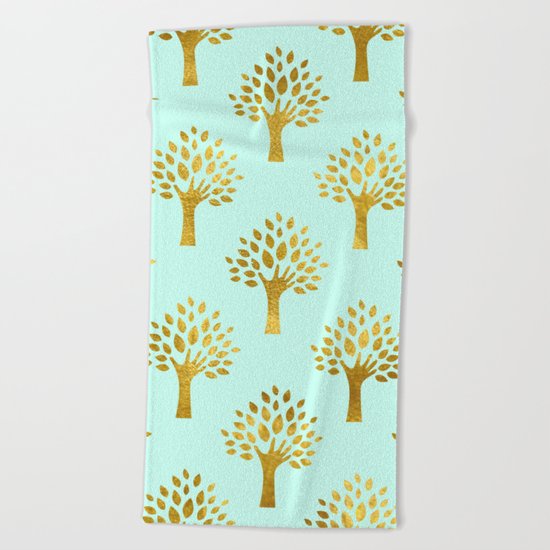Mint Gold Foil 02 Beach Towel