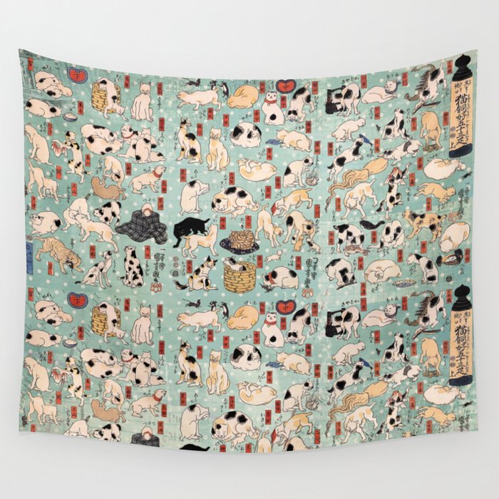 Ukiyo-e Cats by Utagawa Kuniyoshi (1798-1861) Wall Tapestry