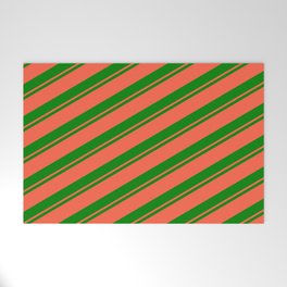 [ Thumbnail: Green & Red Colored Pattern of Stripes Welcome Mat ]
