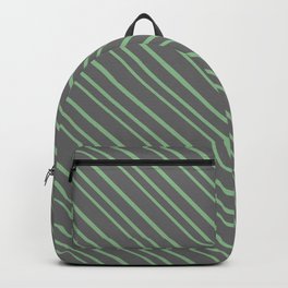 [ Thumbnail: Dim Gray and Dark Sea Green Colored Pattern of Stripes Backpack ]