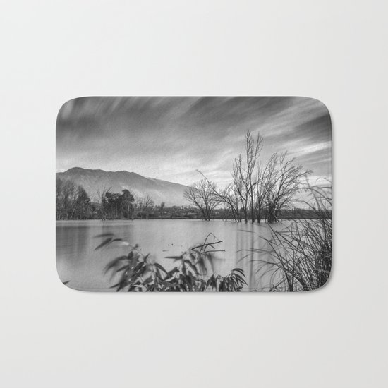 "Windy Clouds". At the lake. BW Bath Mat