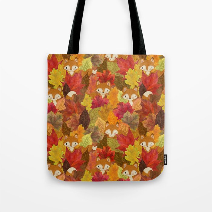 Foxes Hiding in the Fall Leaves - Autumn Fox Tote Bag