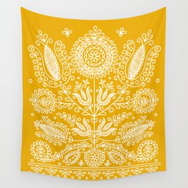 Tree of Life Yellow Hungarian Embroidery Design Wall Tapestry