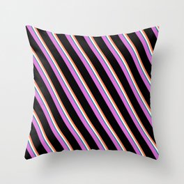 [ Thumbnail: Orchid, Black, Coral, Mint Cream, and Teal Colored Lines/Stripes Pattern Throw Pillow ]
