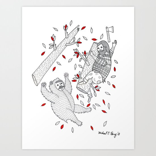 A scene in which tree-climbing has gone too far. Art Print