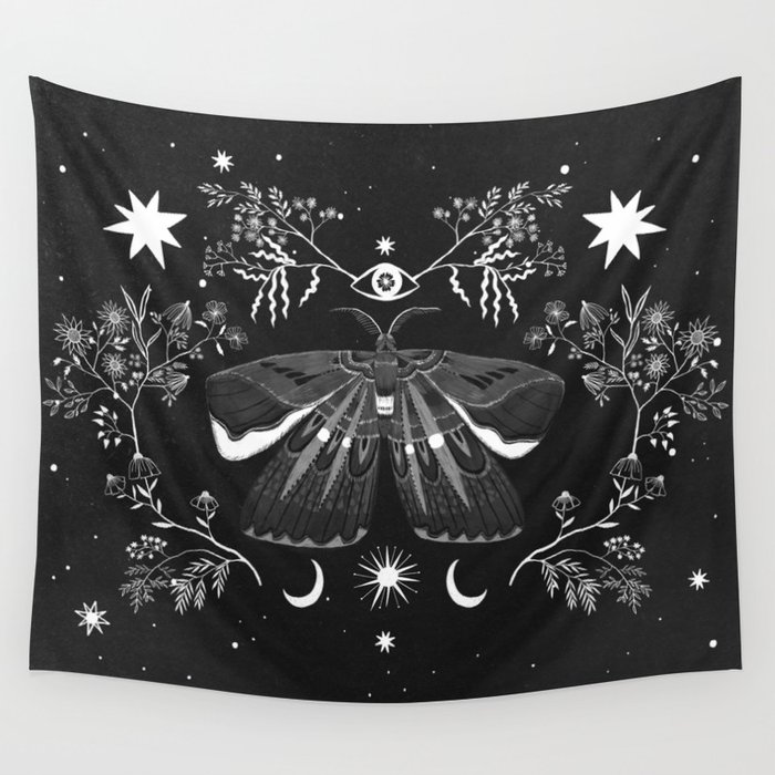 Summer Night Dream Black Wall Tapestry