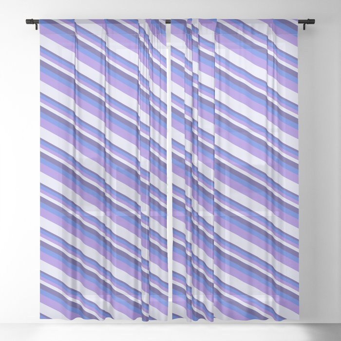 Dark Slate Blue, Royal Blue, Purple, and Lavender Colored Striped/Lined Pattern Sheer Curtain