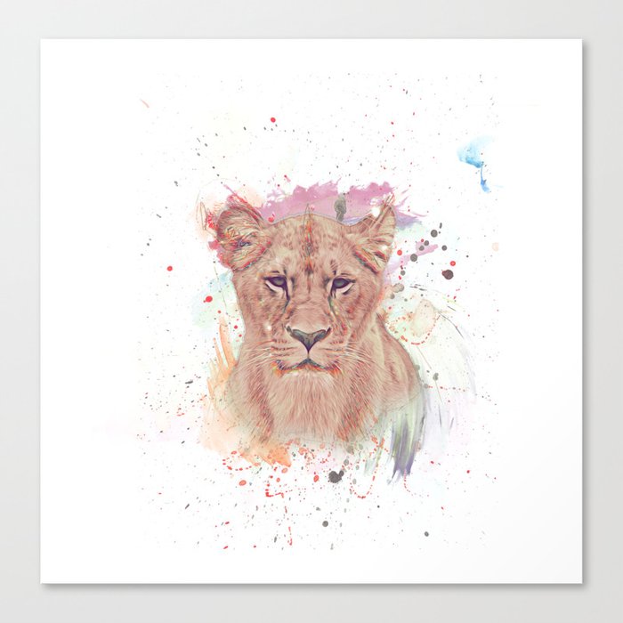 African Lioness Watercolor Digital Painting Canvas Print By