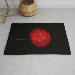 Beautiful Rose Flower Drawing with Red Shadows on Black Rug