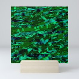 Abstract drawing of the movement of the sea wave in blue and green shades. The movement of fish among the algae. The effect of oil paints Mini Art Print