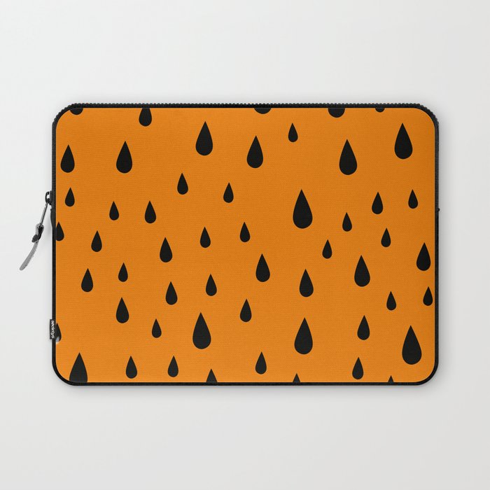 Black Raindrops pattern on Orange background Laptop Sleeve