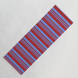 [ Thumbnail: Cornflower Blue & Red Colored Lines/Stripes Pattern Yoga Mat ]