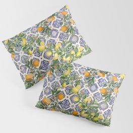 Sicilian Citrus: Mediterranean tiles & vintage lemons & orange fruit pattern Pillow Sham
