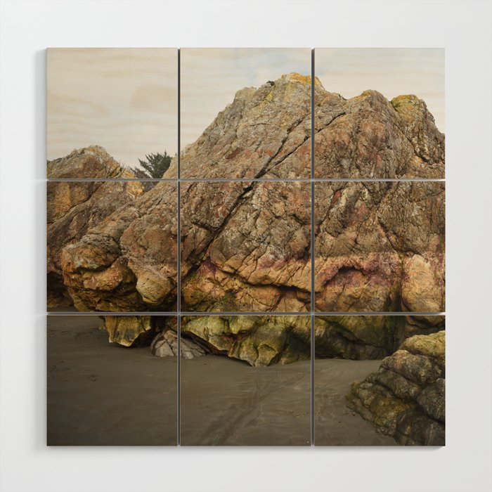 Painterly Rocks Geology Boulders Oregon Coast Nautical Landscape Beach Seascape Pacific Ocean Wood Wall Art