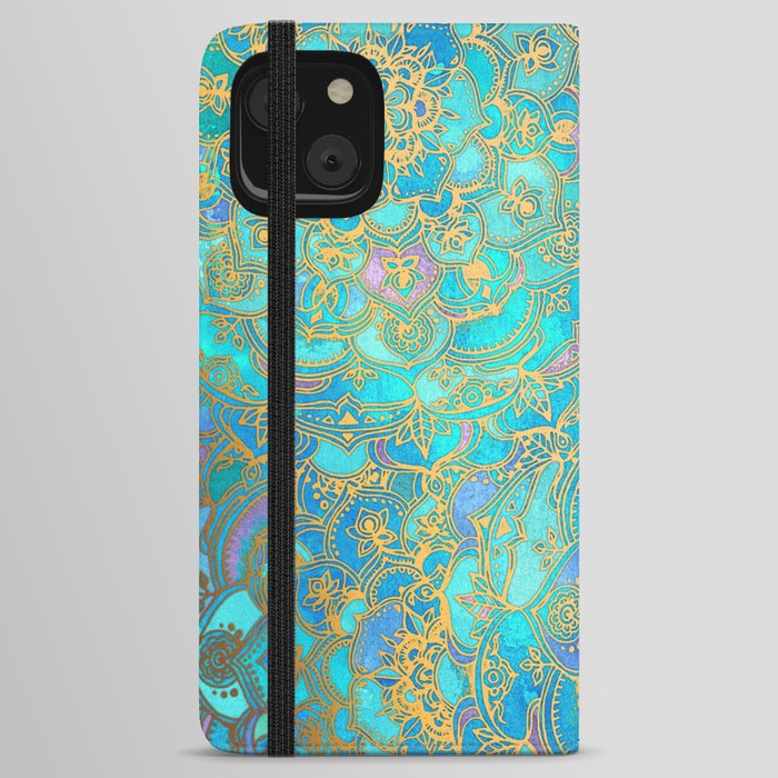 Sapphire & Jade Stained Glass Mandalas iPhone Wallet Case
