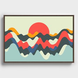 Vibrant Waves Harmoniously Cascading Abstract Nature Art In Vintage 50s & 60s Color Palette Framed Canvas