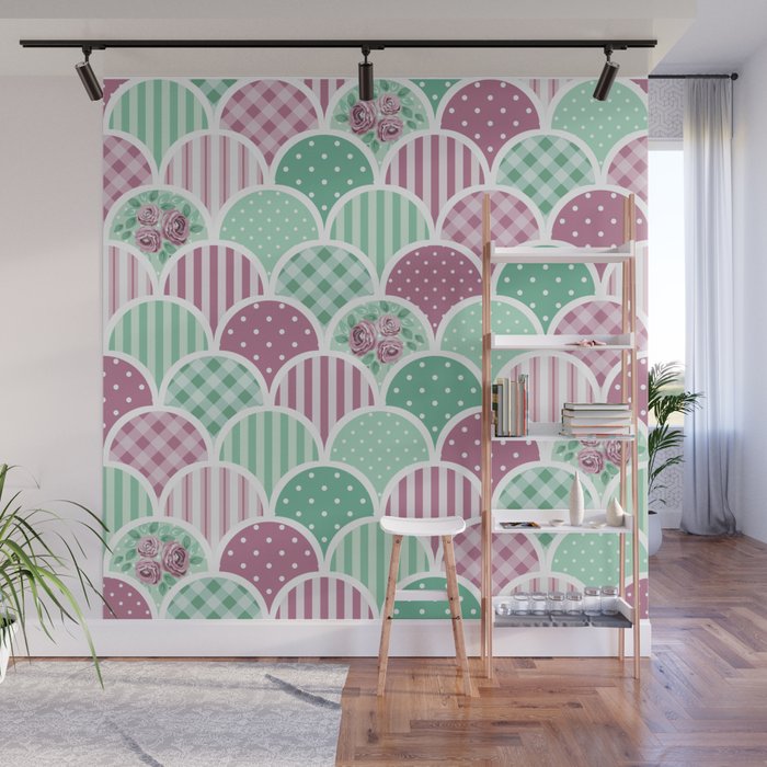 Vintage Patchwork Pattern In Shabby Chic Style Wall Mural