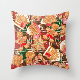 Gingerbread Christmas Plaid Throw Pillow