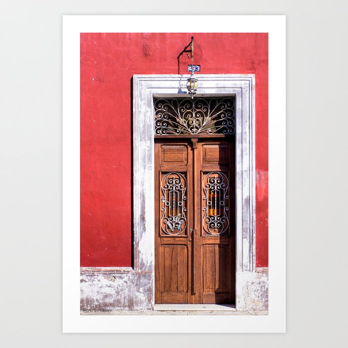 Ornate Wooden Door And A Rustic Red Wall In Mexico Art Print By Marktisdale Society6 Laser cut wooden wall mounted key holder box with doors storage cabinet free vector. ornate wooden door and a rustic red wall in mexico art print by marktisdale