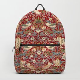 William Morris Vintage Strawberry Thief Red Pattern Backpack