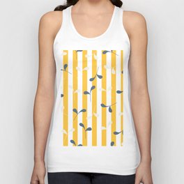 Cute Leaves on Mango Yellow and White Stripes Unisex Tank Top