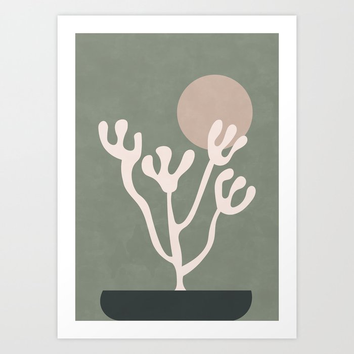 Minimalist Contemporary Plant, Sage Green Art Print