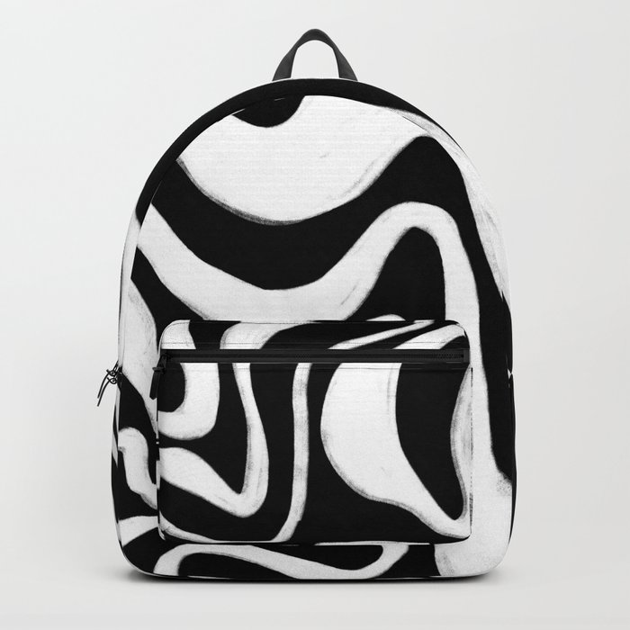 70s Black and White Liquid Swirl Backpack