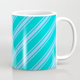 [ Thumbnail: Dark Turquoise and Light Sky Blue Colored Lined/Striped Pattern Coffee Mug ]