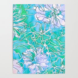 Flowers Green and Blue  Poster