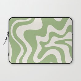 Retro Liquid Swirl Abstract Pattern in Light Sage Green and Cream Laptop Sleeve