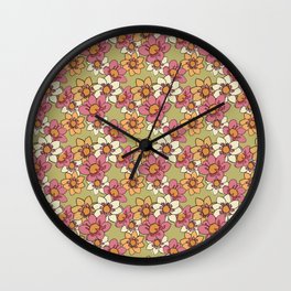 Retro Modern Dahlia Flowers on Light Safari Green Wall Clock