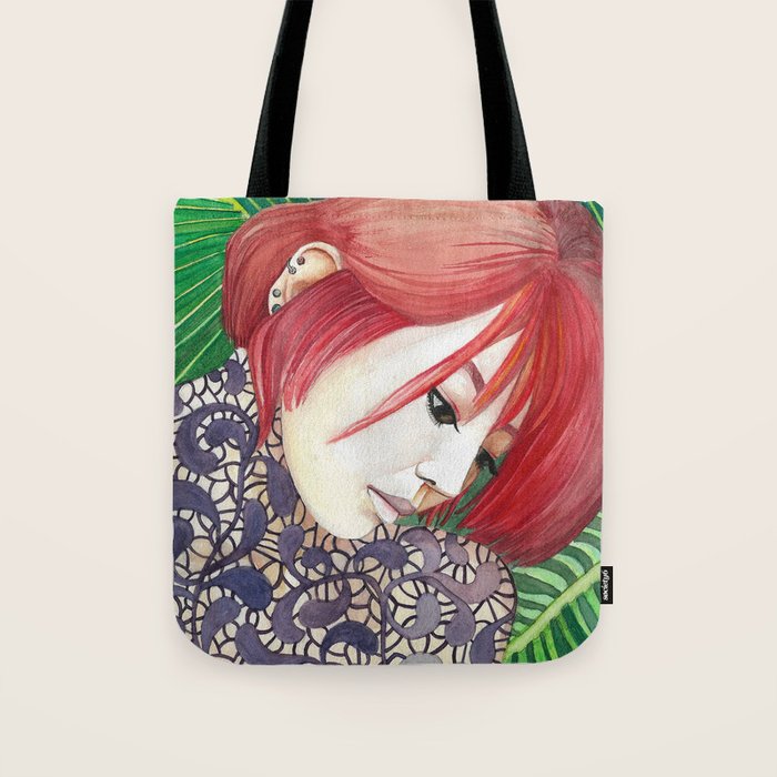Green Leaves Purple Dress Red Hair Tote Bag By Panimagine Society6