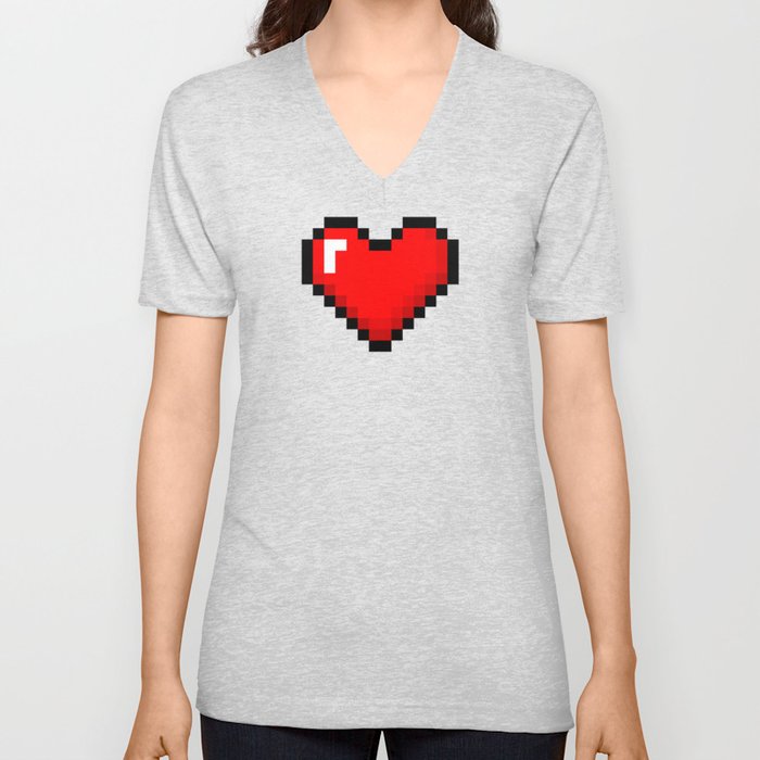 8-Bit Heart V Neck T Shirt