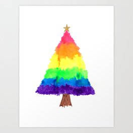 Rainbow Christmas Tree with Star Art Print