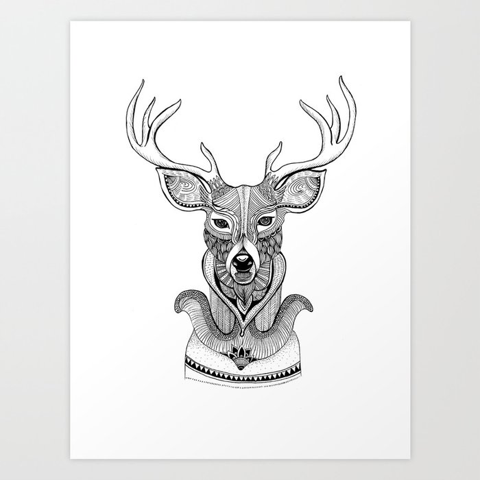 Deer Zentangle Design Art Print by moranbazaz Society6