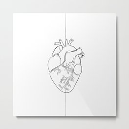 Continuous Love Metal Print | Organ, Black And White, Science, Heart, Anatomic, Abstract, One Line, Minimalist Art, Nature, Drawing 