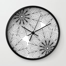 Hand drawn geometrical black white mandala Wall Clock
