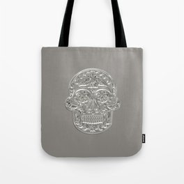 Embossed Style Silver Skull Tote Bag