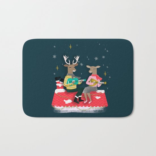 Reindeer Christmas Carols by Andrea Lauren Bath Mat