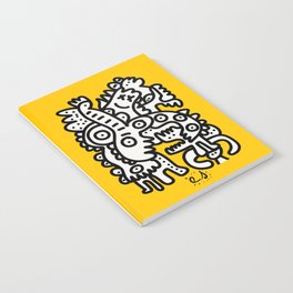Black and White Cool Monsters Graffiti on Yellow Background Notebook