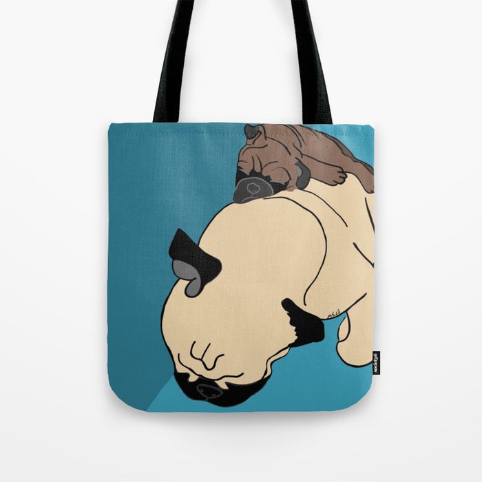 Pug and puppy napping Tote Bag
