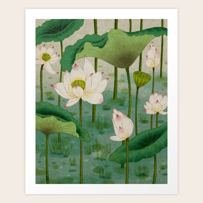 Lotus flowers B MinhwaKorean traditional/folk art Art Print by Mins illust Society6